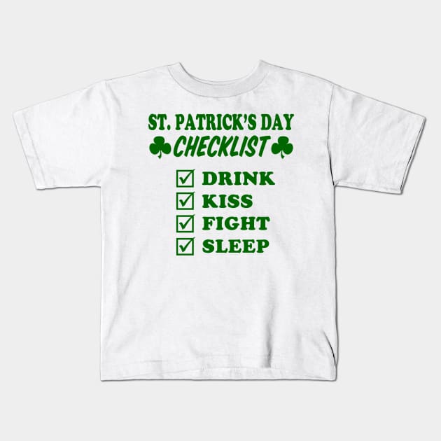 St. Patrick's Day Checklist Kids T-Shirt by klance